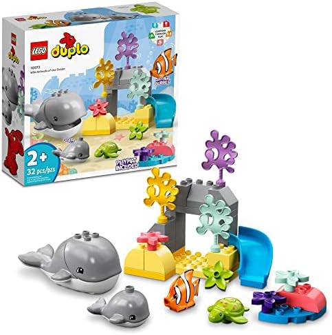 LEGO DUPLO Wild Animals of The Ocean Set 10972, with Whale and Turtle Sea Animal Figures & Playmat, Educational Toys with Fun Colors for Toddlers 2 Plus Years Old