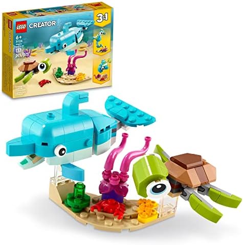 LEGO Creator 3in1 Dolphin and Turtle to Seahorse 31128 Toys for Kids 6 Plus Years Old, Toy Sea Animal Figures Building Set