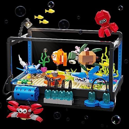 Fish Tank Building Set,Compatible with Lego Aquarium Including Marine Life Animals,Creative Lighting Fish Tank with Submarine Educational Building Toys for Kids 6-12(625Pieces)