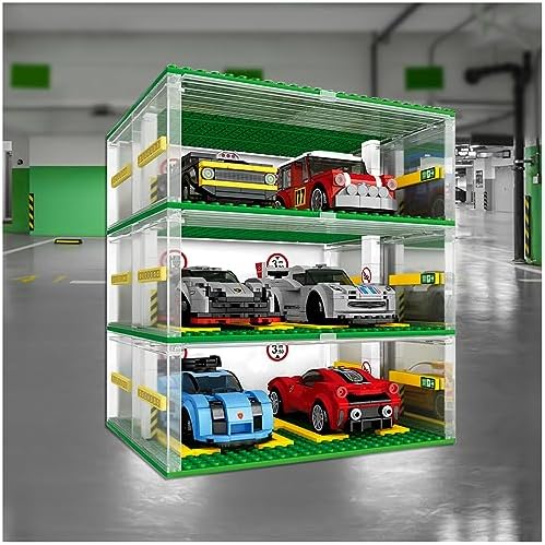 Parking Garage for Lego Speed Champions Race Car, DIY 3-Layer Parking Display Case Building Blocks Set, 130PCS Modular Building Display Case Compatible with Lego Sport Auto(Cars Not Included)