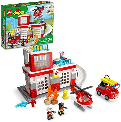 LEGO DUPLO Fire Station & Helicopter Playset 10970, with Push & Go Truck Toy for Toddlers, Boys and Girls 2 Plus Years Old, Large Bricks Educational Learning Toys