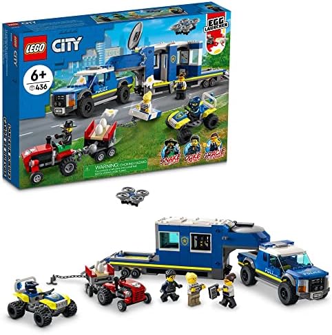 LEGO City Police Mobile Command Truck Toy 60315 with Prison Trailer, Drone, Tractor and ATV Car Toys Plus 4 Minifigures, Summer Building Toy Ideas for Outdoor Play for Kids Ages 6 Plus