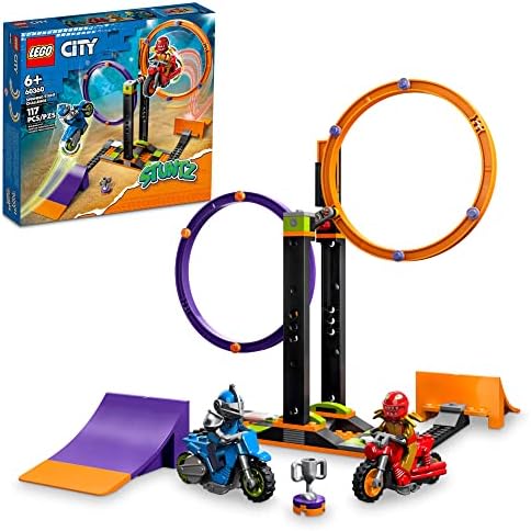 LEGO City Stuntz Spinning Stunt Challenge 60360-1 or 2 Player Tournaments with Flywheel-Powered Motorcycle Toys, Features 2 Minifigures and Ramps, Fun Gift Set Idea for Boys, Girls, or Kids Ages 6+