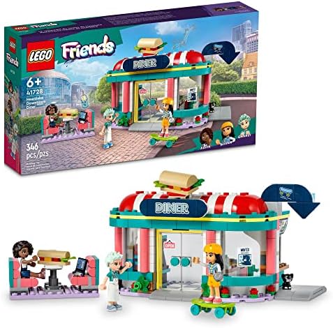 LEGO Friends Heartlake Downtown Diner 41728 Building Toy - Restaurant Pretend Playset with Food, Includes Mini-Dolls Liann, Aliya, and Charli, Birthday Gift Toy Set for Boys and Girls Ages 6+