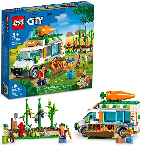 LEGO City Farmers Market Van 60345 Building Toy Set for Kids, Boys, and Girls Ages 5+ Mobile Farm Shop Playset with 3 Minifigures (310 Pieces)