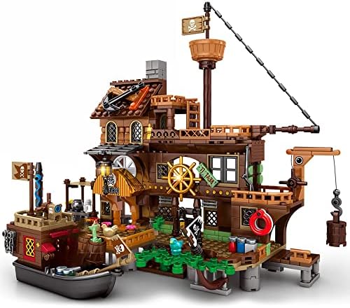 Mesiondy Pirate Ship Set Pirate's Wharf Supply Center Building Brick Toy, for Boys and Girl Ages 8 Years and up, 573 Pcs