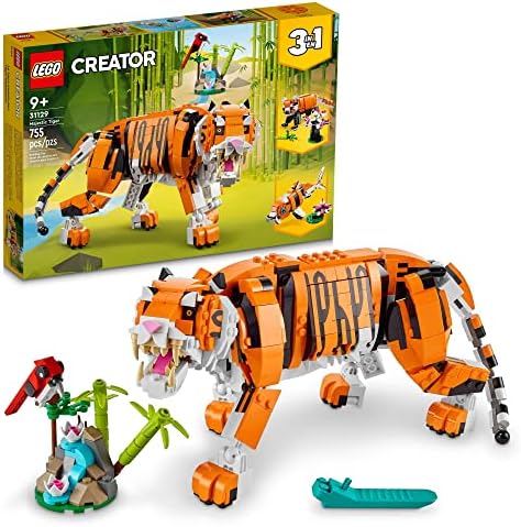 LEGO Creator 3 in 1 Majestic Tiger to Panda or Koi Fish Set 31129, Animal Figures, Collectible Building Toy, Gifts for Kids, Boys & Girls 9 Plus Years Old