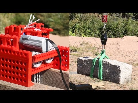 Lego Motor Successfully Lifts a Heavy Rock (88kg/195lb)