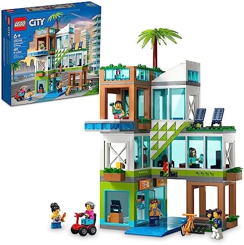 LEGO City Apartment Building 60365 Toy Set with Connecting Three Floor Room Modules, Includes a Mobility Scooter, Bike and 6 Minifigures for Imaginative Role Play, Fun Gift Idea for Kids