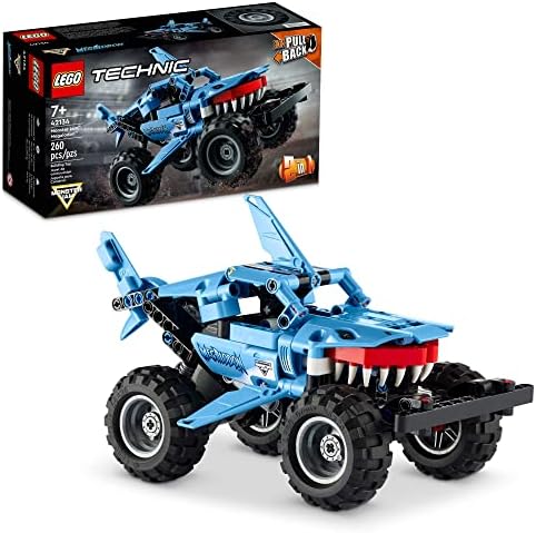 LEGO Technic Monster Jam Megalodon 42134 Set - 2 in 1 Pull Back Shark Truck to Lusca Low Racer Car Toy, Summer DIY Building Toy Ideas for Outdoor Play for Kids, Boys, and Girls Ages 7+