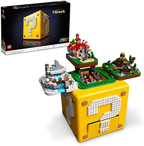 LEGO Super Mario 64 Question Mark Block 71395, 3D Model Set for Adults with 4 Microscale Game Levels: Peach’s Castle, Bob-omb Battlefield, Cool Mountain and Lethal Lava Trouble