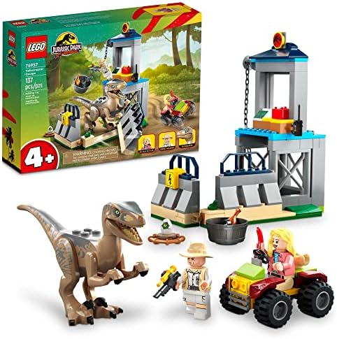 LEGO Jurassic Park Velociraptor Escape 76957 Learn to Build Dinosaur Toy for Boys and Girls; Gift for Kids Aged 4 and Up Featuring a Buildable Dinosaur Pen, Off-Roader Vehicle and 2 Minifigures