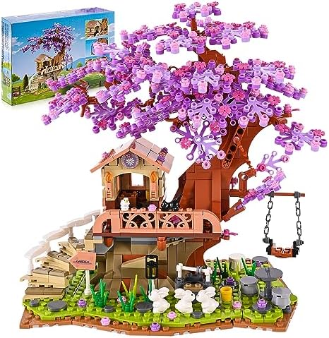 JOJO&Peach Cherry Blossom Garden Building Set with LED Light, Friends Flower House Bonsai Tree Model Sets for Kids, Creative Gift Toy for Girls Boys 8 9 10 12+(841 Pieces)