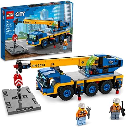 LEGO City Great Vehicles Mobile Crane Truck Toy Building Set 60324 - Construction Vehicle Model, Featuring 2 Minifigures with Tool Toys Kit and Road Plate, Playset for Boys and Girls Ages 7+