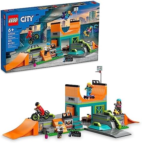 LEGO City Street Skate Park 60364 Building Toy Set, Includes a Skateboard, BMX Bike, Scooter and in-line Skates, Plus 4 Minifigures for Pretend Play, Fun Gift for Kids and Skating Fans