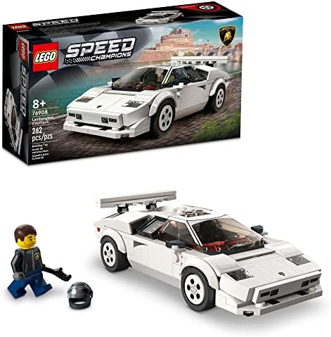 LEGO Speed Champions Lamborghini Countach 76908, Race Car Toy Model Replica, Collectible Building Set with Racing Driver Minifigure