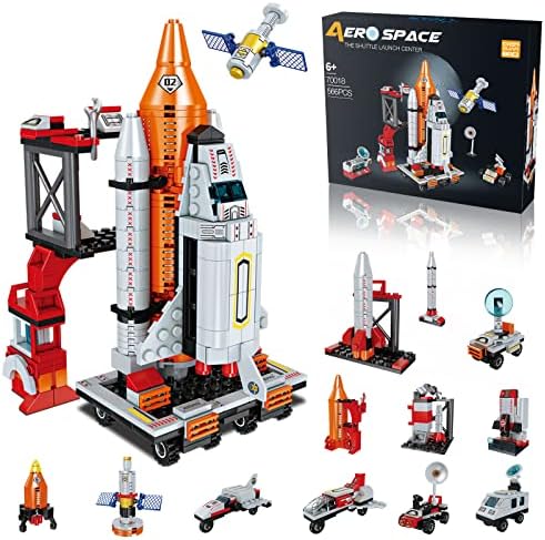 Space Exploration Shuttle Toys for 6 7 8 9 10 11 12 Year Old Boys 12-in-1 STEM Aerospace Building Kit Toy with Heavy Transport Rocket and Launcher Best Gifts for 6-12 Year Old Boys (566 PCS)