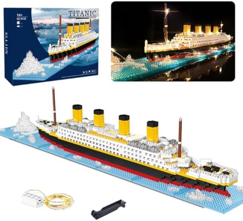 Jqmeg Titanic Micro Mini Building Blocks Set, 1706pcs 3D Titanic Model Building Set Blocks, DIY Bricks Toys Gift for Adults and Kids Age 6 7 8 9 10 Year Old Kids (1706pcs with Light)…