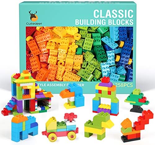 Cutedeer 258 Piece Classic Big Building Blocks Set for Kids Toddlers Compatible with All Major Brands, STEM Large Building Bricks Toys with Gift Box for All Ages Boys Girls