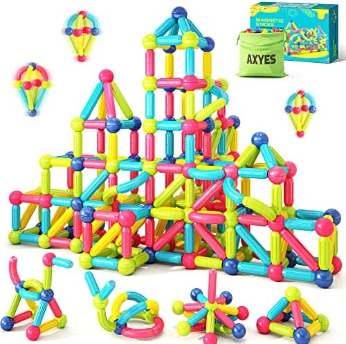 AXYES Magnet Toys for 3 Year Old Girls Boys, Educational Preschool Toys Magnetic Blocks for Toddlers Kids, Sensory Montessori Toys Magnet Building Tiles Sticks Playset, Birthday Gift