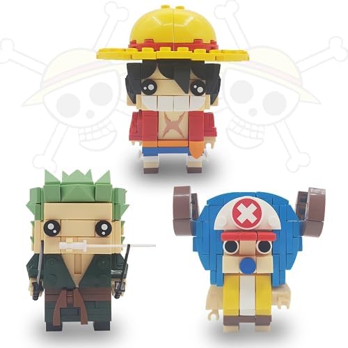 Beego One Piece Anime Brick Mini Headz Building Toys Compatible with Lego, 3 One Piece Main Characters D.Luffy - Zoro - Chopper Model Figures Set, Creative Demon Slayer Building Blocks (422 PCS)