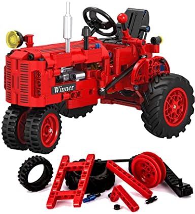 Gynthias 1/12 Classic Farm Tractor Toys Building Blocks Set Endless Fun for Kids with A Collection of Tractor Toys to Building Your Own 302Pcs Classic Red Farm Tractor