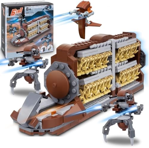 Droid Battle Soldiers Army, Platoon Attack Craft Compatible with Lego with 33pcs Battle Droid Soldiers, 2 Droidekas and 2 Generals, Star Fighter Toy for Kids 8-16 (689 Pieces)