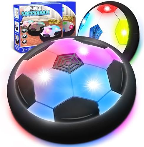 KKONES Kids Toys Hover Soccer Ball (Set of 2), Battery Operated Air Floating Soccer Ball with LED Light and Soft Foam Bumper for Indoor Outdoor Game, Gifts for Age 3 4 5 6 7 8-16 Year Old Boys Girls