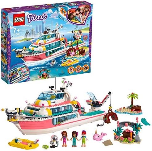 Lego 41381 Friends Rescue Mission Boat and Lego Island Toy for Kids with Olivia, Andrea and Mia Mini Dolls, Plus Robot and Whale Figures, Sea Life Rescue Series