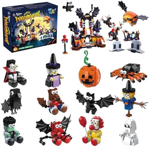 Halloween Party Favors Toys for Kids, Halloween Haunted House 12 in 1 Building Blocks Set Gift 668PCS,Halloween Toys Mini Cute Bricks 12 Pcs Goodie Bags Fillers Classroom Prizes for Boys or Girls 6-12