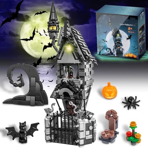 Halloween Haunted Mansion House Compatible with Lego, Before Christmas Building Blocks Set with Glowing Lighting, for Fans and Kids (766pcs)