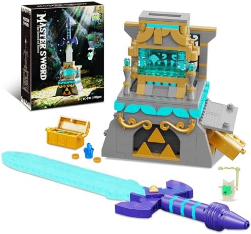 BOTW The Master Sword Glowing Building Block Set，Compatible with Lego Link’s Sword with treasure chest Unique Detachable Desktop Decorations Toy Set for Adults Boy Fans Kids Ages 6-12 Year Old（498PCS）