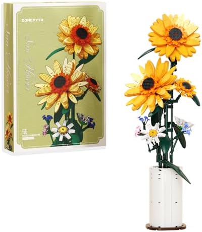 ZONECYTD Sunflower Building Blocks Sets Flower Bouquet with Vase for Adults Teens, Flower Garden Building Toys for Girls Boys Home Decor (Compatible with Lego) - 821Pcs