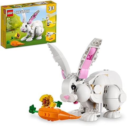 LEGO Creator 3 in 1 White Rabbit Animal Toy Building Set, STEM Toy for Kids 8+, Transforms from Bunny to Seal to Parrot Figures, Creative Play Building Toy for Boys and Girls, 31133