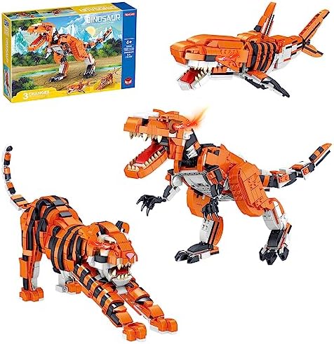 WINGIFT 1030 Piece STEM Building Blocks Toys-3in1 Mini Transforming Toy Building Set with Dinosaur/Tiger/Shark Building Kit, Educational Toy for Kids 6-12, Best for Boys and Girls Ages 6 7 8+