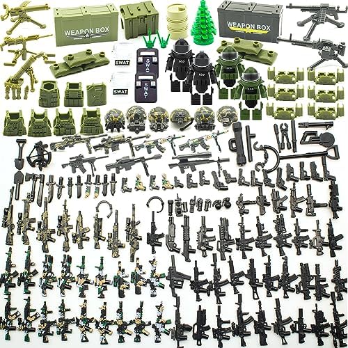 200+ Pcs Military Weapon Pack Accessories Kits Toys, Swat Team Building Block Toys, Military Soldier Style Weapon Sets, Army Equipment Gear Sets, Accessories Compatible with Major Mini figure