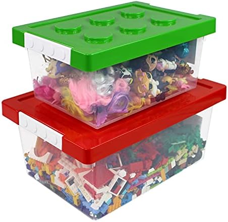 Bins & Things Toy Organizers and Storage Set of 2 large & small stackable storage bins - Clear toy storage bin- Lego organizers and storage for Barbie Dolls, Hot Wheel toy bins for kids organizer