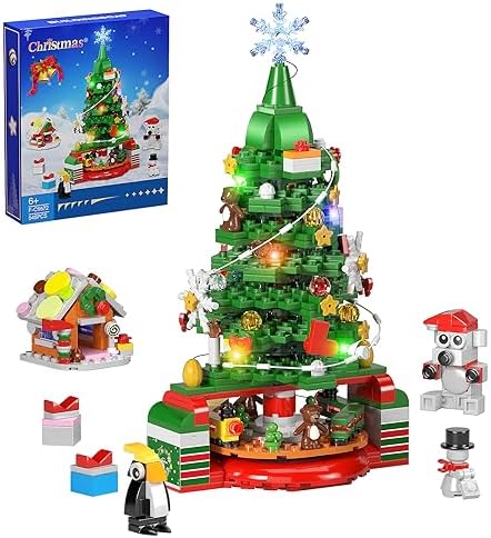 VONADO Christmas Tree Building Set, Christmas Building Bricks with LED Lights, Christmas Tree 2023 Building Blocks, Xmas Tree Gift Toy for Boys & Girls and Adults(545 Pcs)