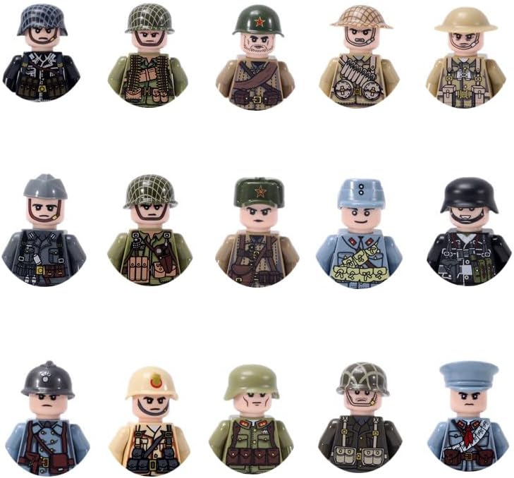 ZEVREVS WW2 15 PCS Toy Soldier Figures American German British Army French Army and Other 15 National Army Figures Army Battle Playset World War 2 Building Block Toy Military Set