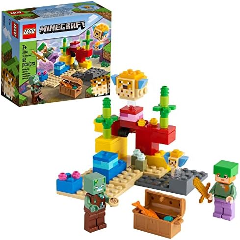 Explore the LEGO Minecraft Coral Reef Set with Alex, Puffer Fish & Drowned Zombie – Perfect Gift for Kids!