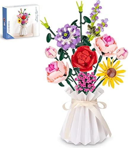 530pcs Adult Flower Bouquet Building Set: Lavender/Rose/Hydrangea/Camellia – Compatible with Lego
