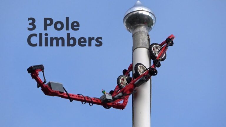 Robotic Trio Conquers Poles: Lego Climbers Ascend!