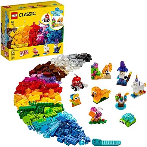 STEM Learning with LEGO: Creative Transparent Bricks Set 11013 for Girls and Boys, Includes Wizard, Unicorn, Lion, Bird, Turtle