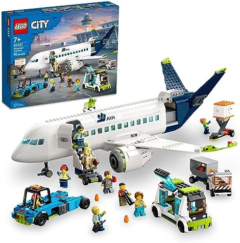 Exciting LEGO City Passenger Airplane Set: Airplane, Bus, Truck, and 9 Minifigures!