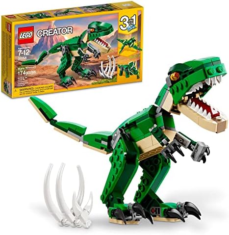 LEGO Creator Mighty Dinosaur Toy: 3-in-1 Model, T. rex, Triceratops, Pterodactyl – Perfect Gift for 7-12 Year Olds!