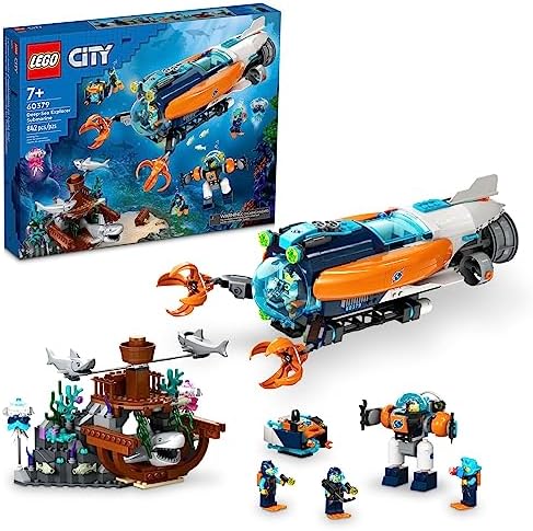 LEGO City Deep-Sea Explorer Submarine: Exciting Ocean Playset with Shipwreck & Sharks! Perfect Gift for Ages 7+
