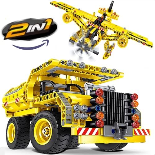 361-Pc 2-in-1 STEM Construction Kit: Build a Dump Truck or Airplane – Perfect Gift for Boys 6-12+