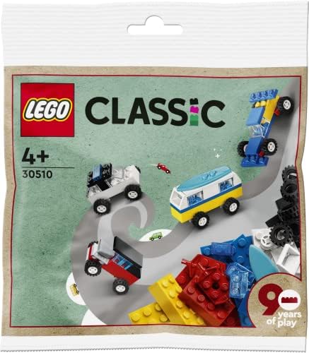 LEGO Classic 90th Anniversary Cars – 71 Piece Set with 4 Mini Builds for Ages 4+