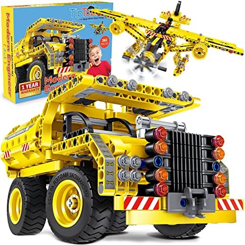 361 Pc STEM Toy Set: Build a Dump Truck or Airplane – Perfect Gift for Boys 8-12